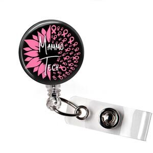 Badge Reel Mammography Technologist Mammo Tech Sunflower Breast Cancer ID Holder